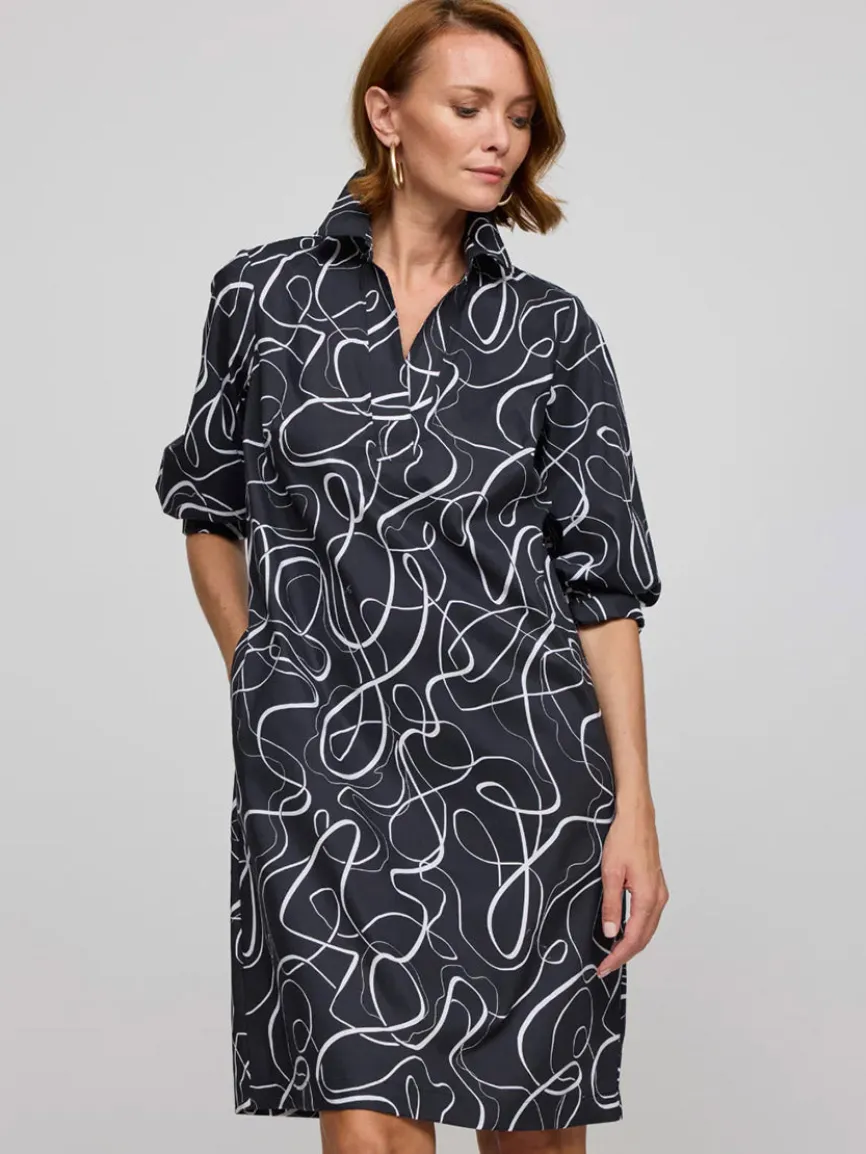 Hinson Wu Vicky 3/4 Sleeve Ribbon Dress in Black/White