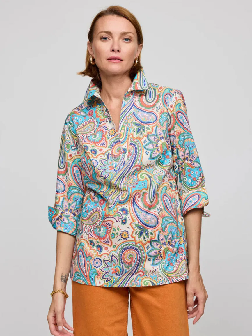 Hinson Wu Vicky 3/4 Sleeve Multi Color Paisley Print Top