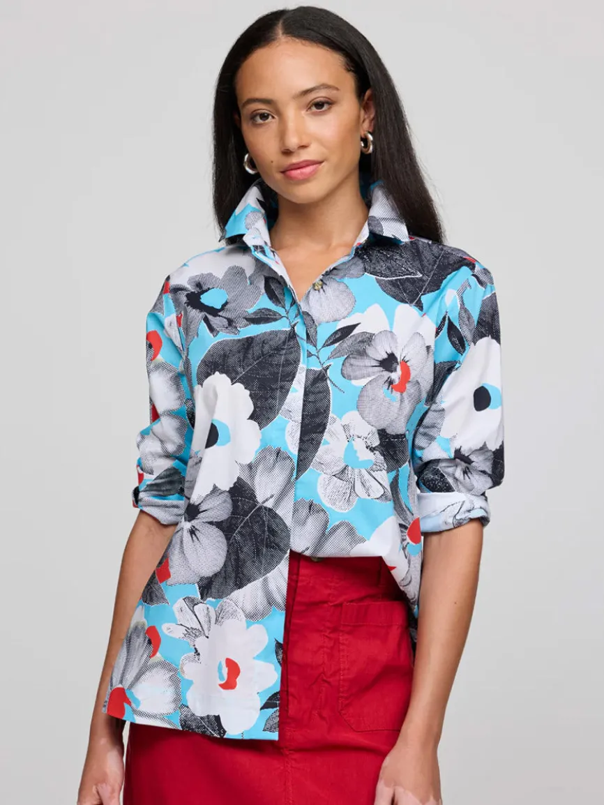 Hinson Wu Xena 3/4 Sleeve Pop Art Flower Shirt