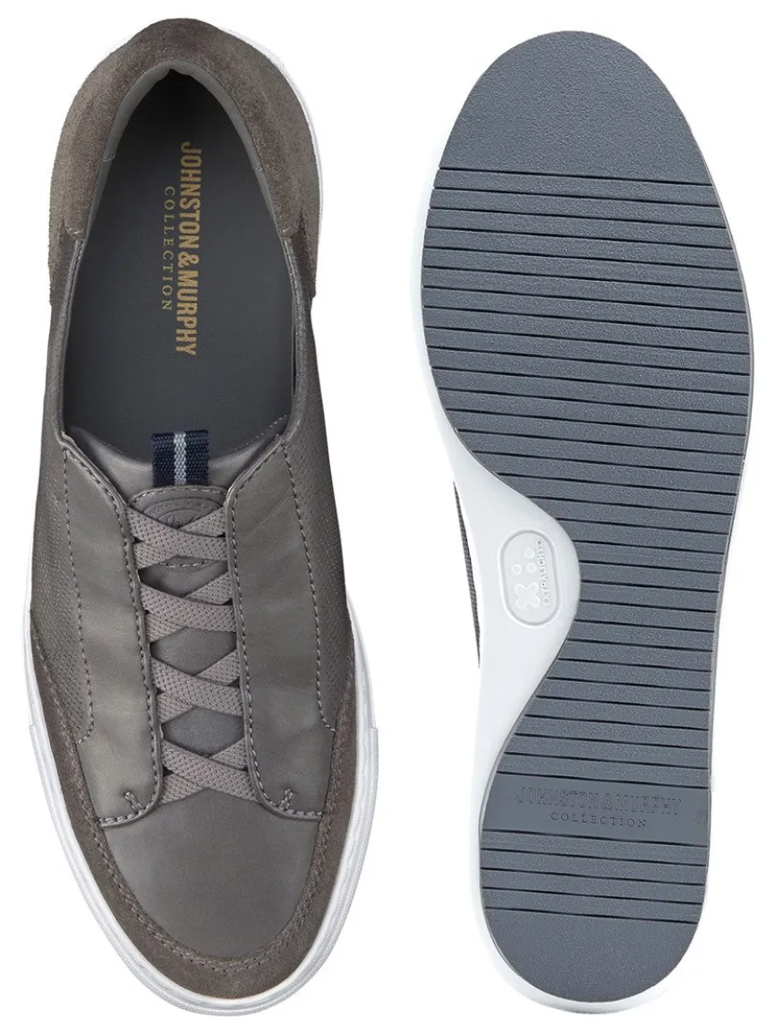 J & M Collection Anson Stretch Lace-to-Toe in Grey English Suede/Sheepskin