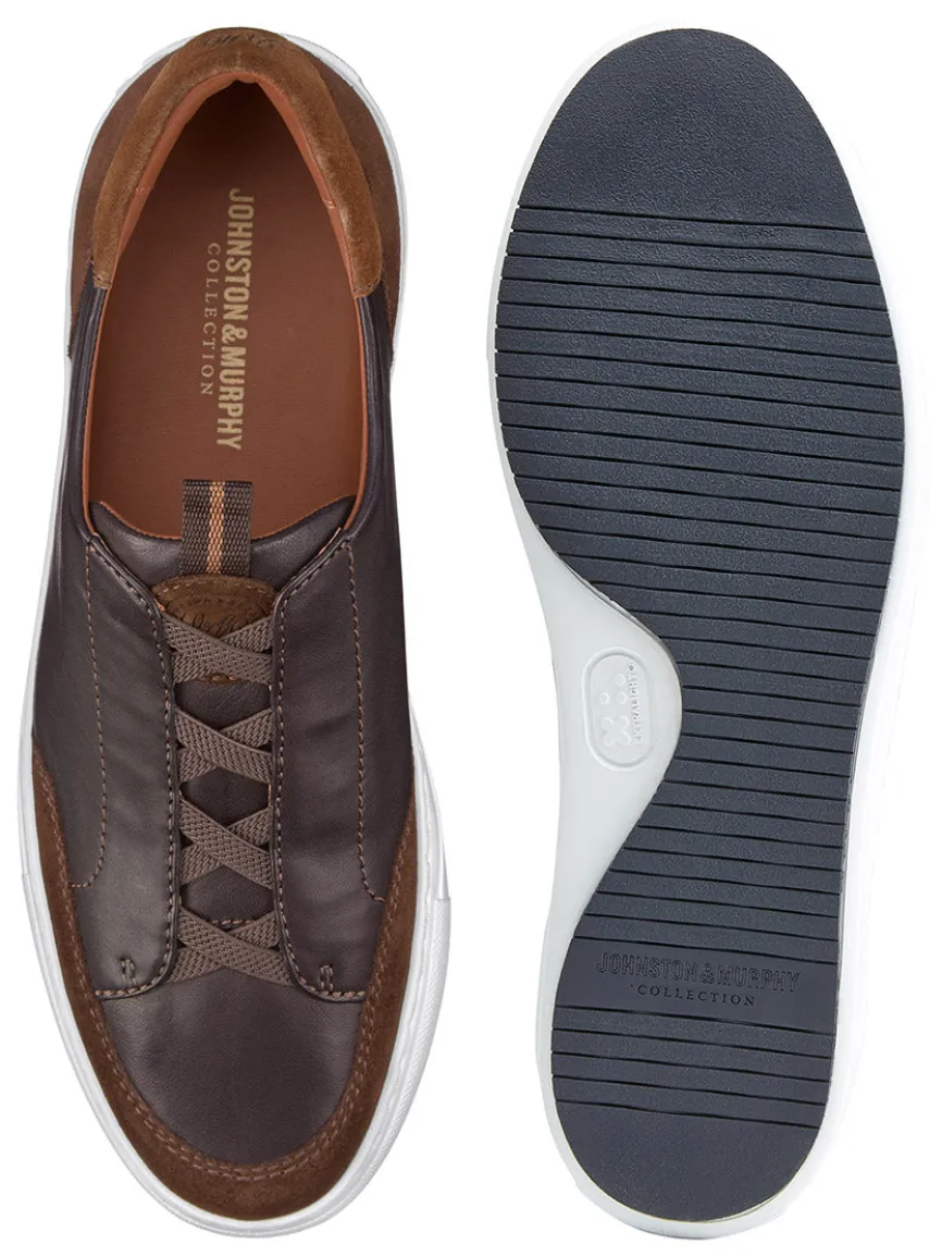 J & M Collection Anson Stretch Lace-to-Toe in Dark Brown English Suede/Sheepskin