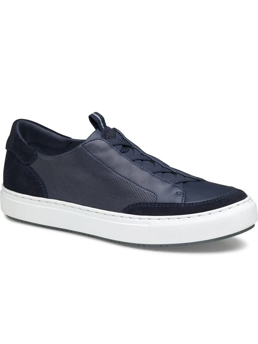 J & M Collection Anson Stretch Lace-to-Toe in Navy English Suede/Sheepskin