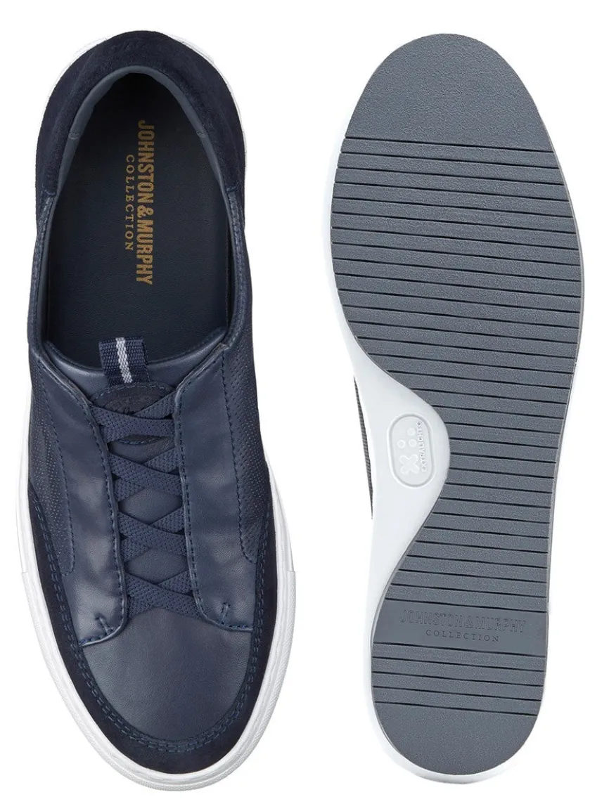 J & M Collection Anson Stretch Lace-to-Toe in Navy English Suede/Sheepskin