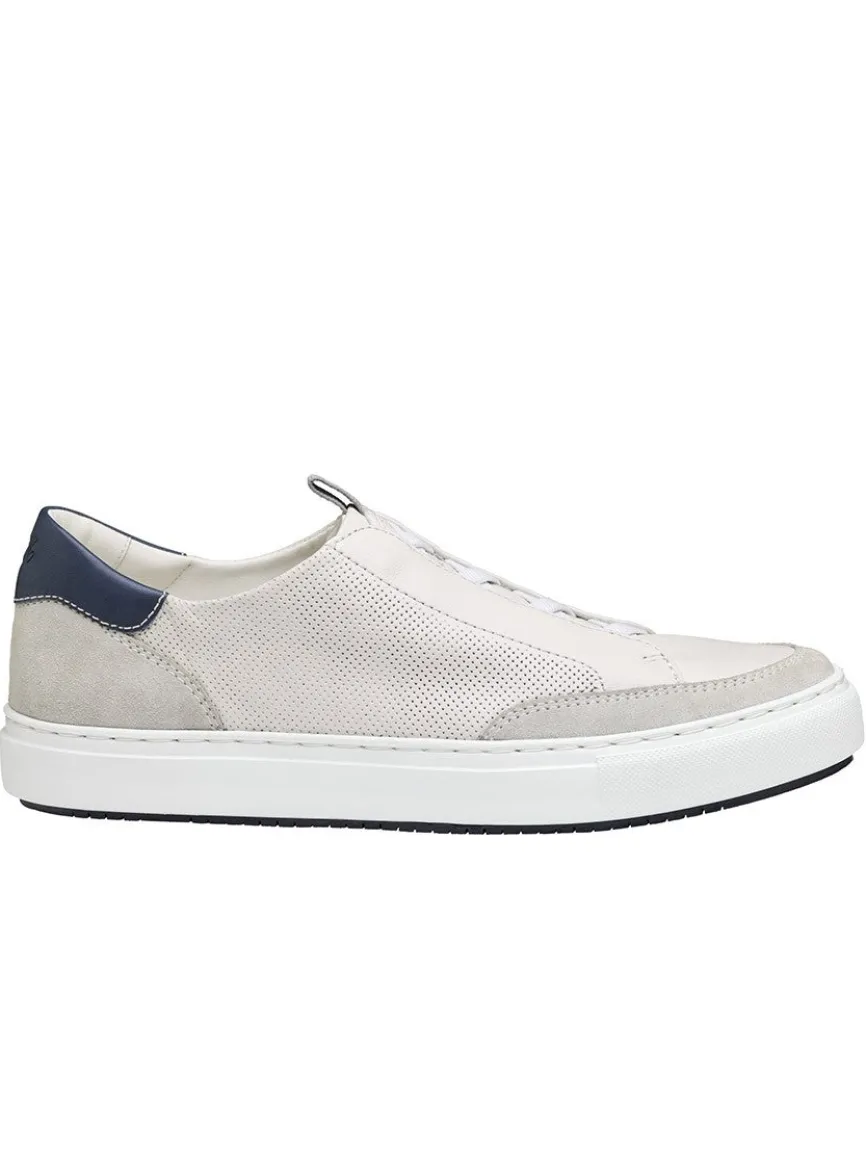 J & M Collection Anson Stretch Lace-to-Toe in White English Suede/Sheepskin