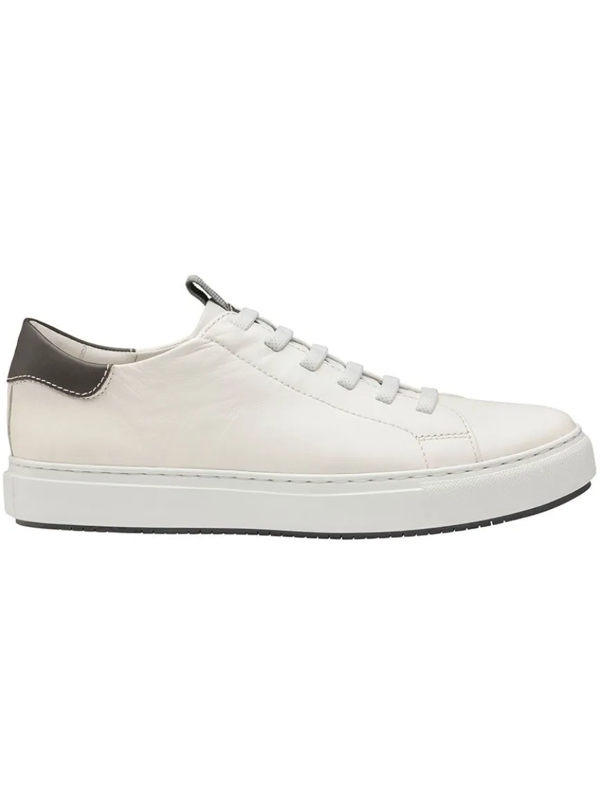 J & M Collection Anson Lace-to-Toe in White Sheepskin Grey Trim