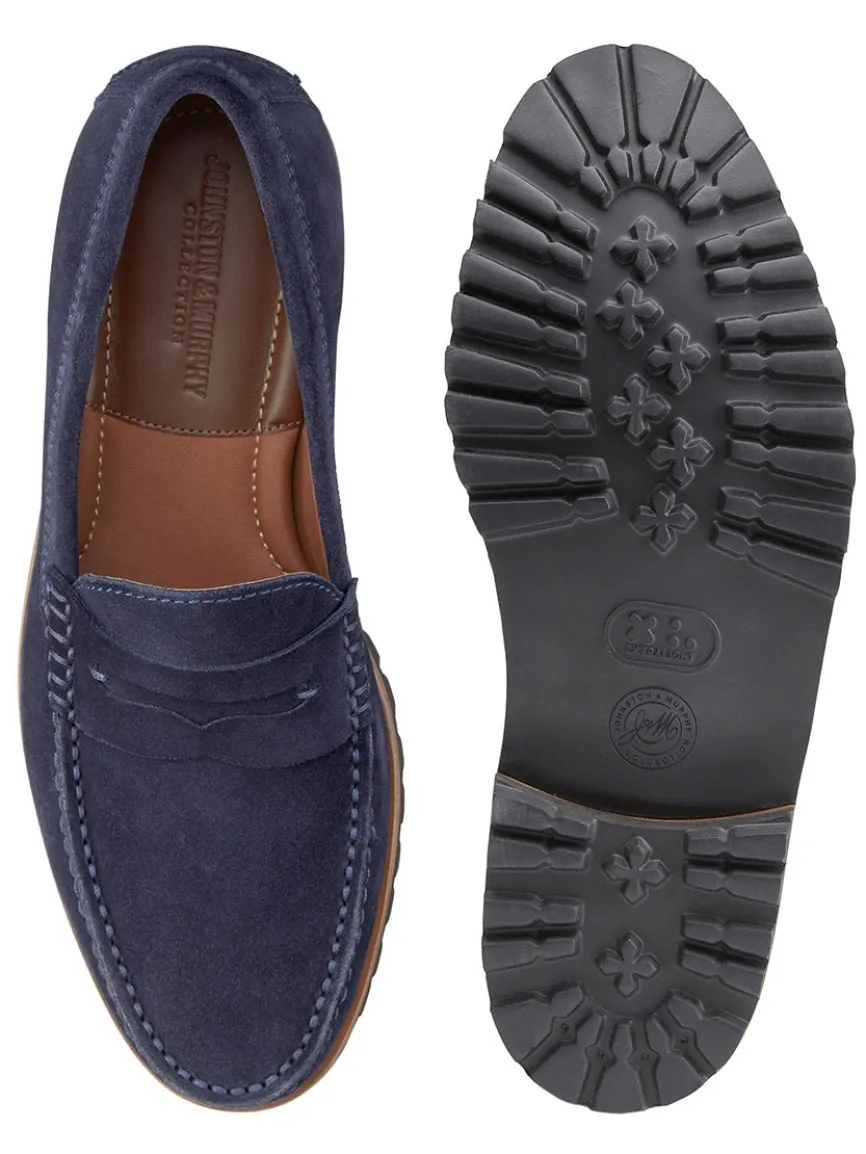 J & M Collection Baldwin Lug Penny in Navy English Suede