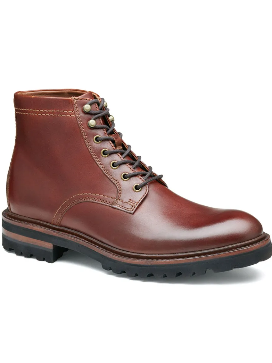 J & M Collection Dudley Lug Plain Toe Boot in Mahogany Full Grain