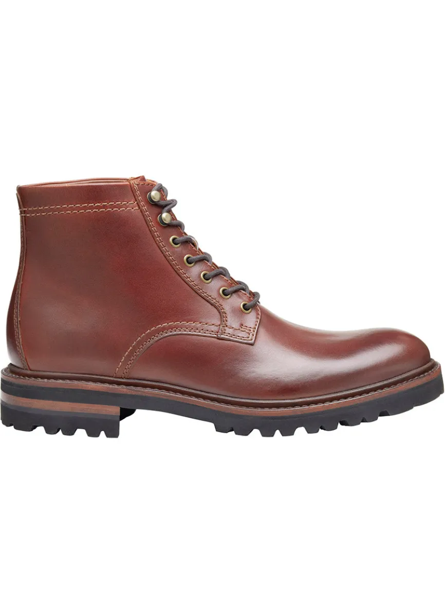 J & M Collection Dudley Lug Plain Toe Boot in Mahogany Full Grain