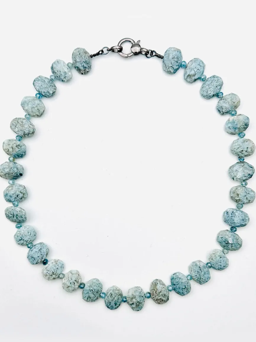 JMNYC Designs Flat Faceted Blue Opal & Natural Blue Zircon Necklace 18"