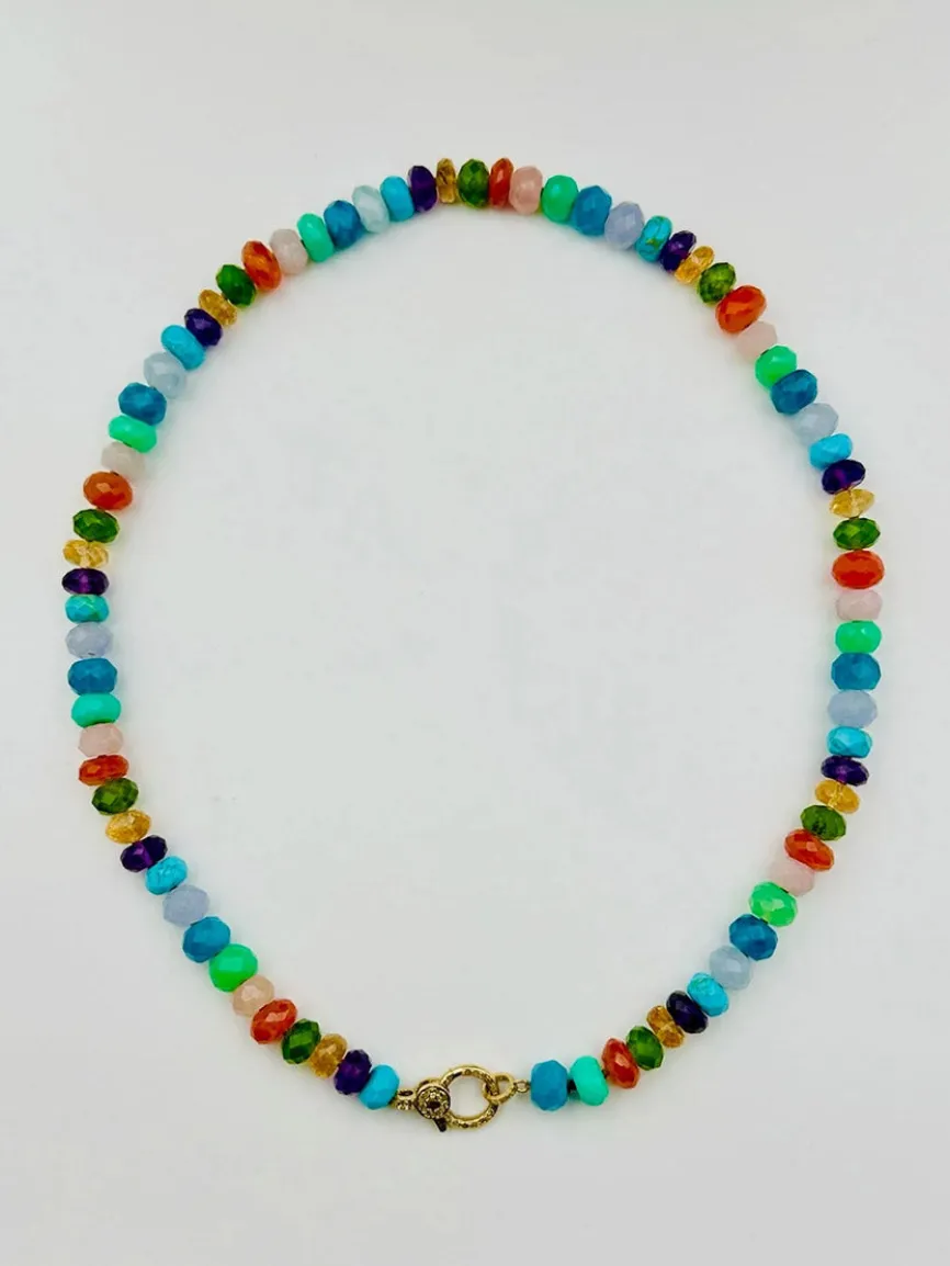 JMNYC Designs Multi Faceted Rondel Necklace With Gold Vermeil Diamond Clasp 18"