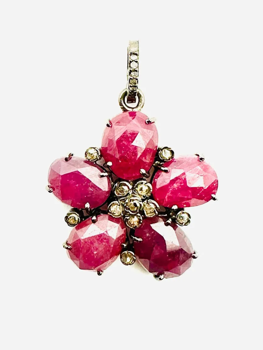 JMNYC Designs Ruby & Diamond Flower Pendant
