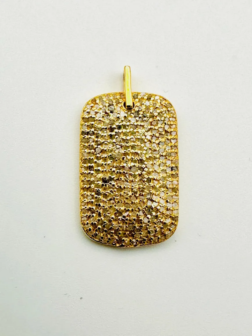 JMNYC Designs Small Gold Vermeil Pave Diamond Dog Tag Pendant