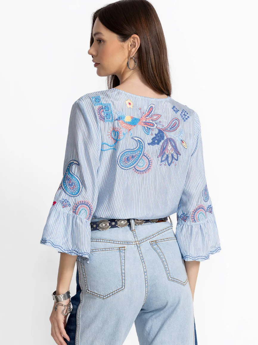 Johnny Was Ruffle Sleeve Blouse in Barine Stripe Bar