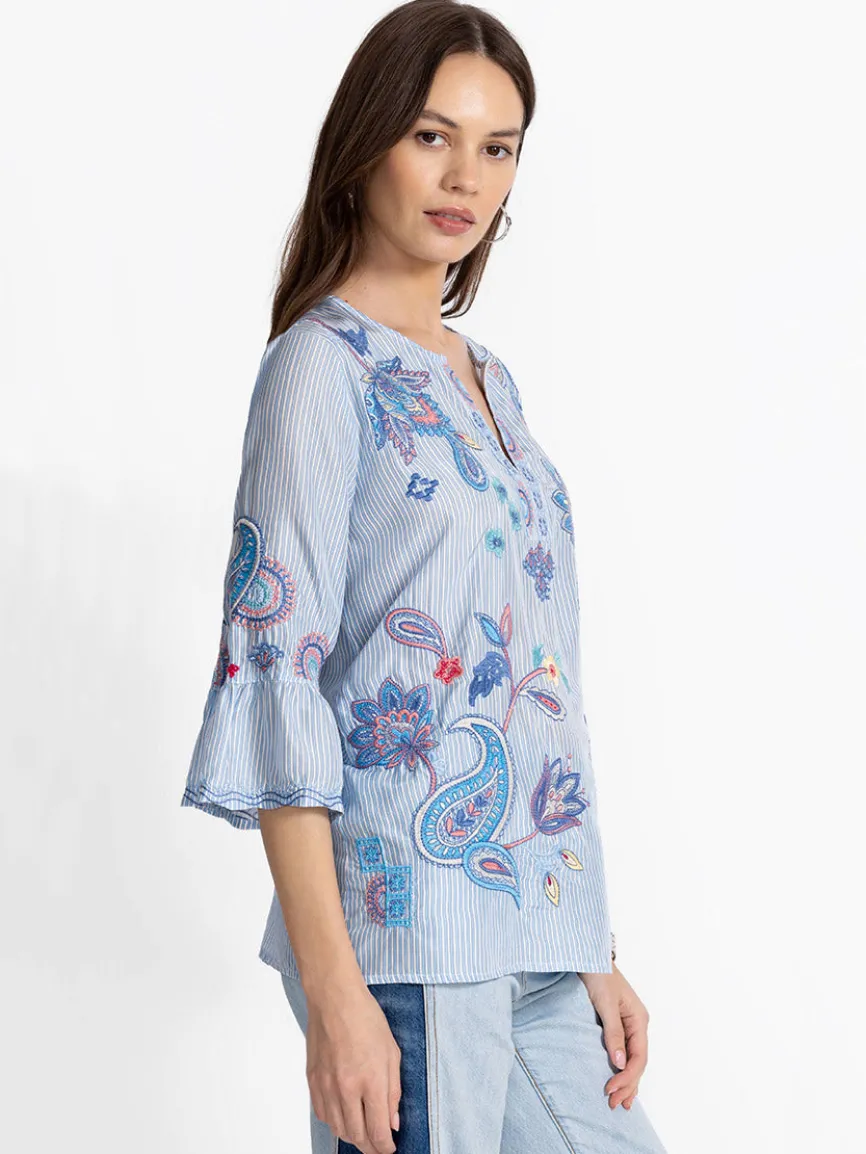 Johnny Was Ruffle Sleeve Blouse in Barine Stripe Bar