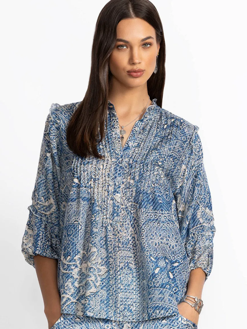 Johnny Was Zeeland Blouse in Denim Print