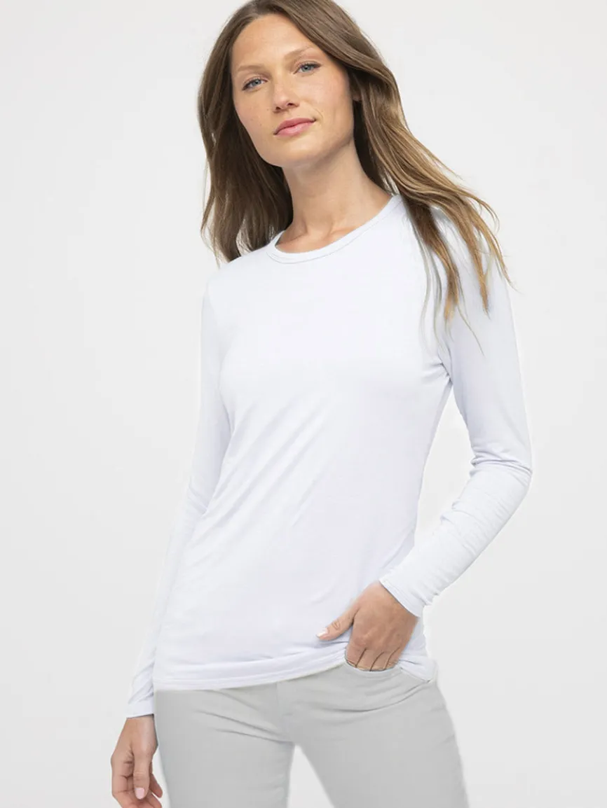 Kinross Bamboo Long Sleeve Crew Tee in Bianco