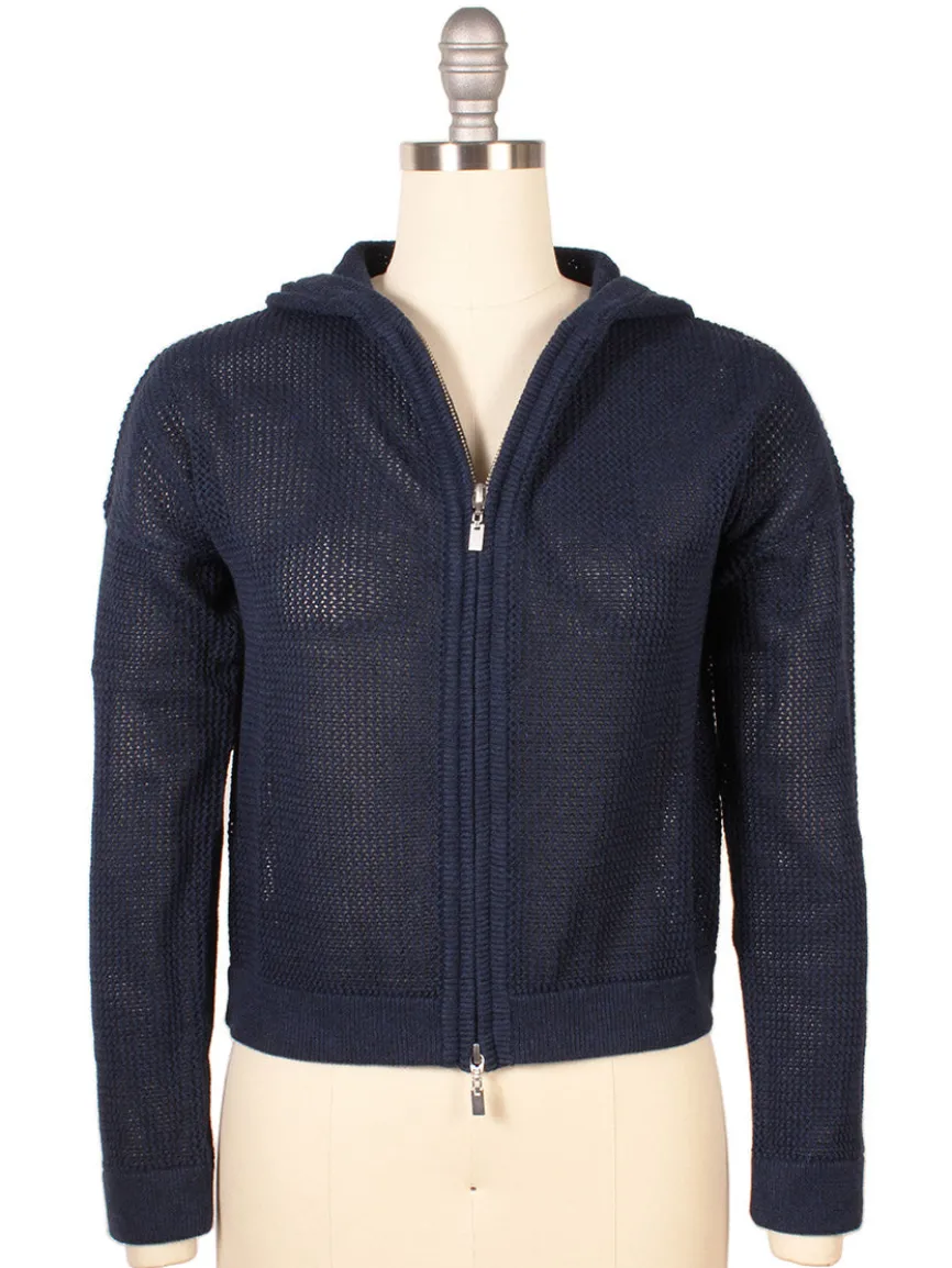 Kinross Mesh Zip Hoodie in Navy