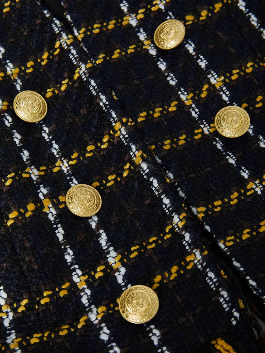 L'Agence Belmont Fringe Jacket in Black Yellow Multi Plaid