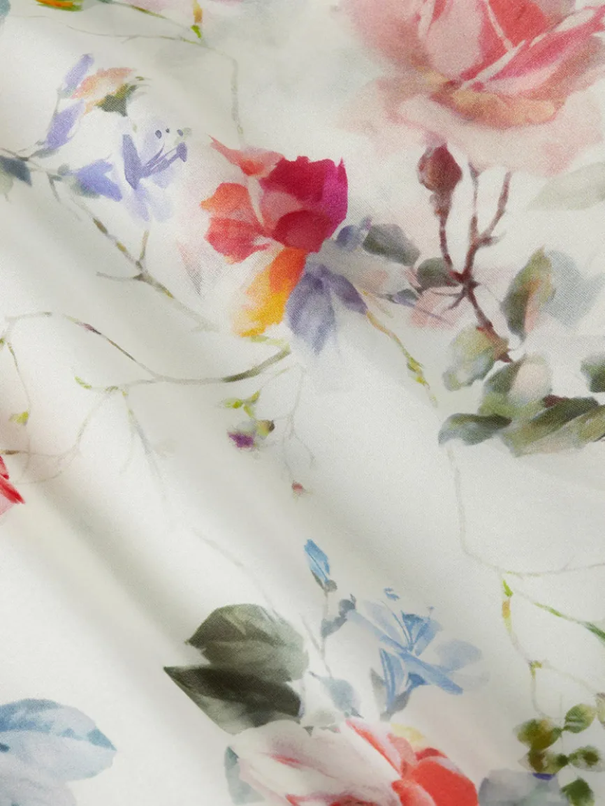 L'Agence Miki Silk Dress in Ivory Multi Watercolor Dusty Floral