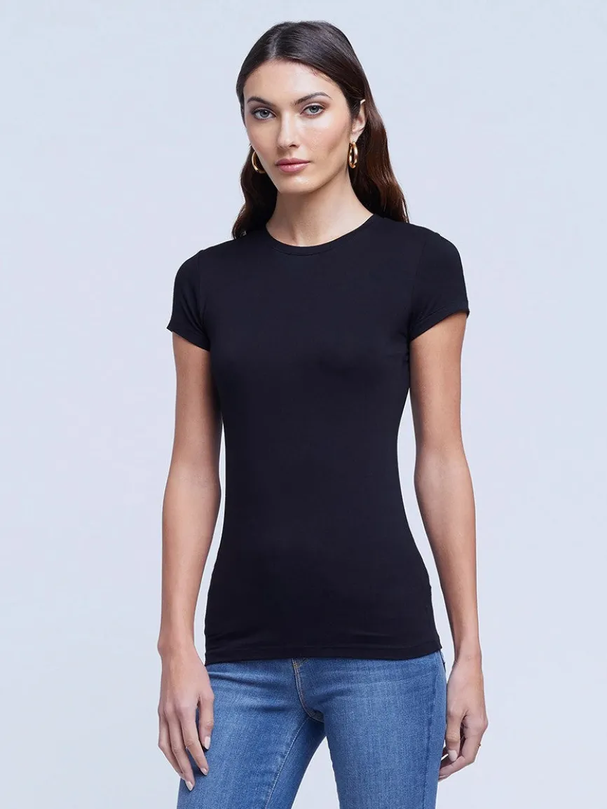 L'Agence Ressi Short Sleeve Crew in Black