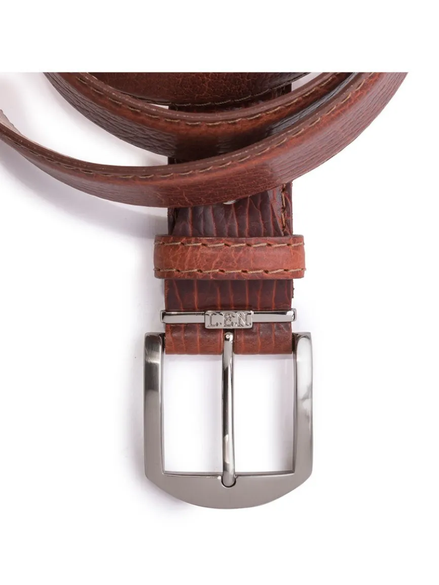 LEN Belts American Bison Belt in Cognac with Cognac Edge & Stitching