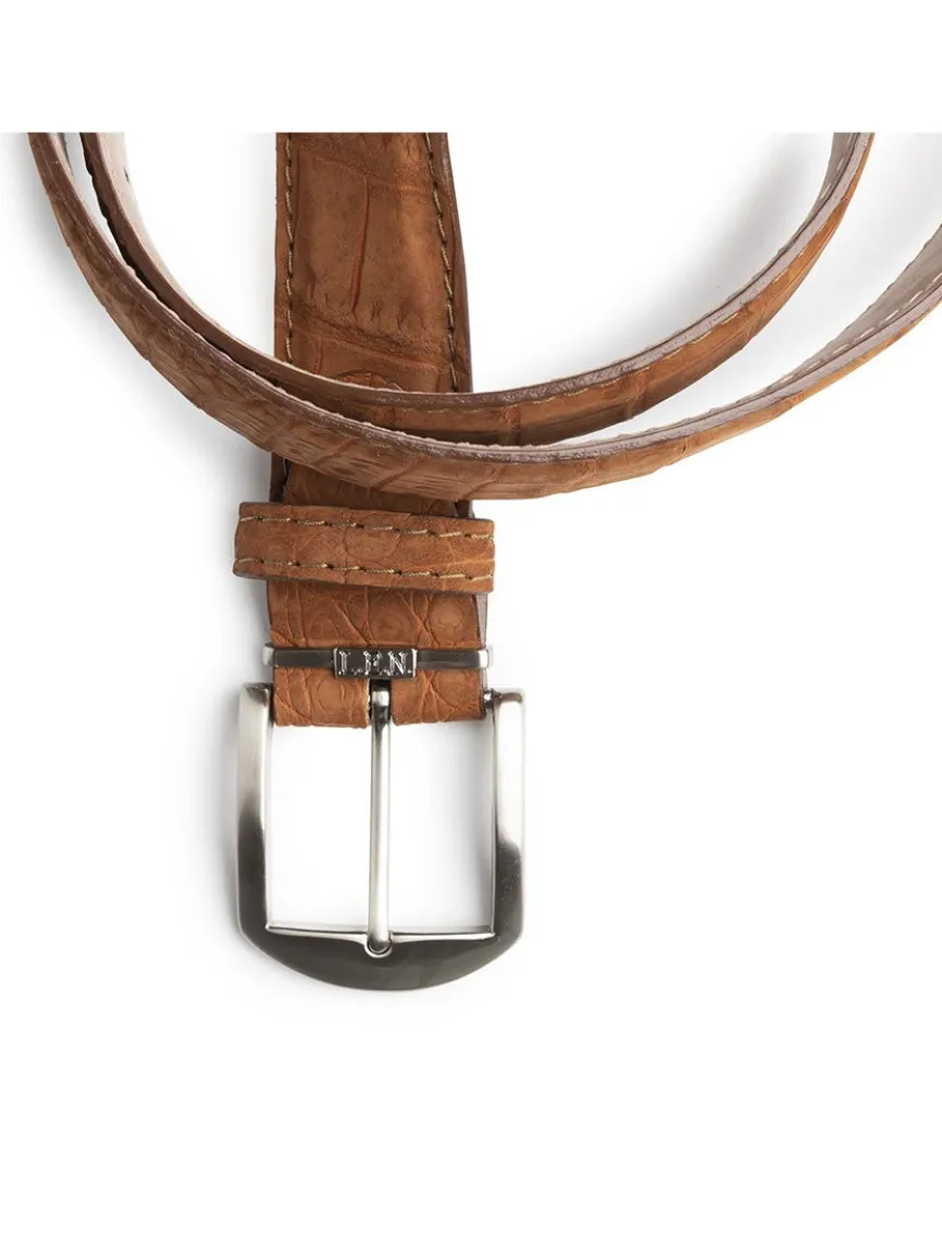 LEN Belts Buffed American Alligator Belt in Chestnut