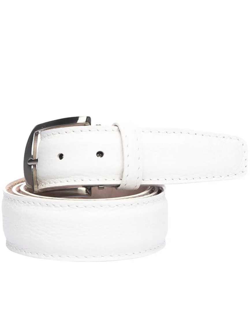 LEN Belts French Pebble Grain Belt in White
