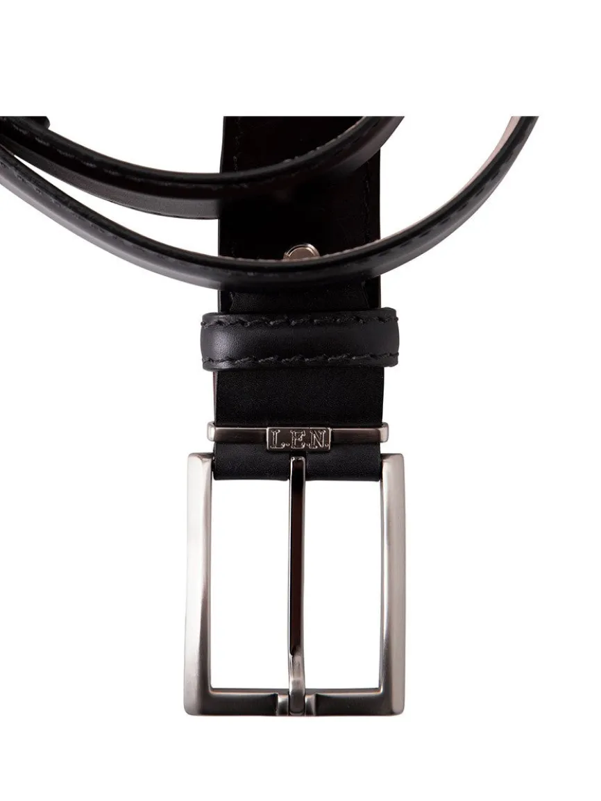 LEN Belts Italian Marbled Calf Belt in Black with Tonal Stitch
