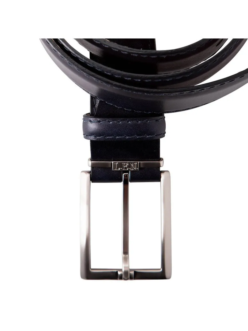 LEN Belts Italian Marbled Calf Belt in Navy with Tonal Stitch