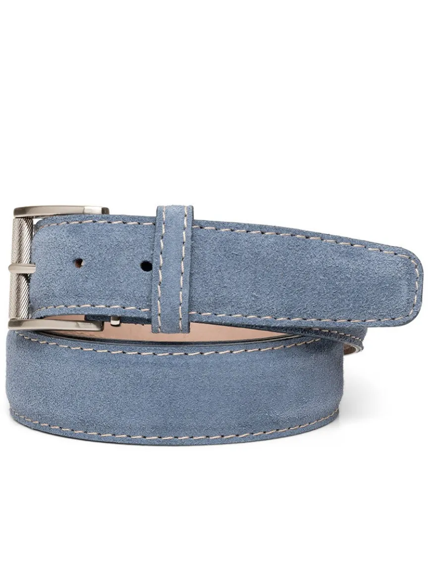 LEN Belts Italian Suede in Denim with Veg Stitch