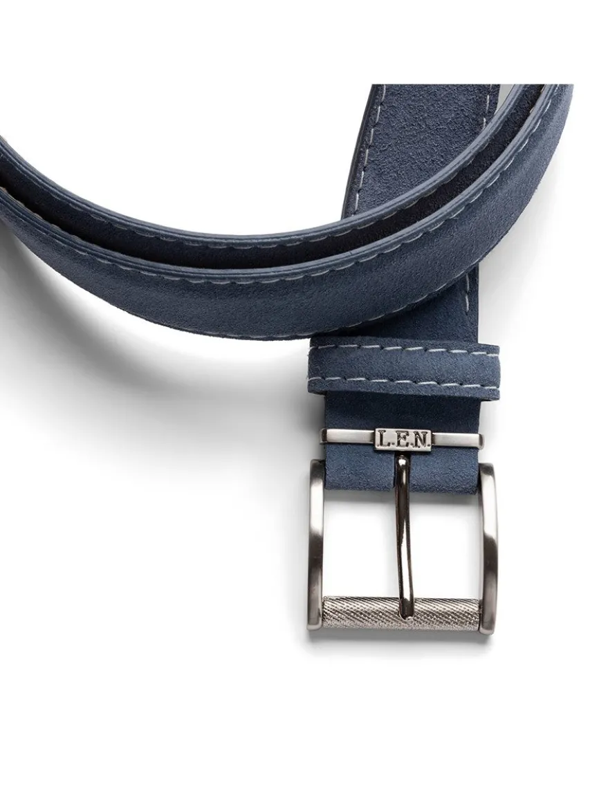 LEN Belts Italian Suede in Denim with Veg Stitch