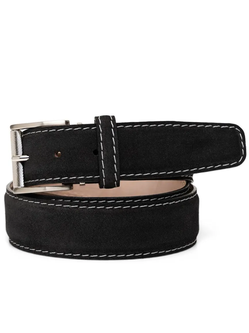 LEN Belts Italian Suede in Black with Grey Stitch