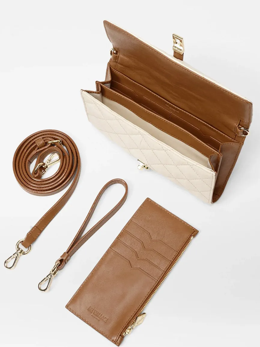 MZ Wallace Astor Convertible Crossbody in Sandshell Oxford With Brown