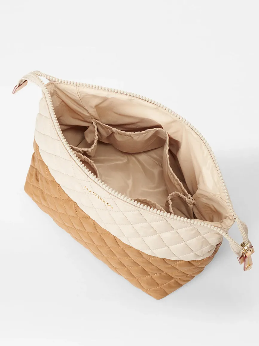 MZ Wallace Large Zoey Cosmetic in Buff/Caramel Oxford