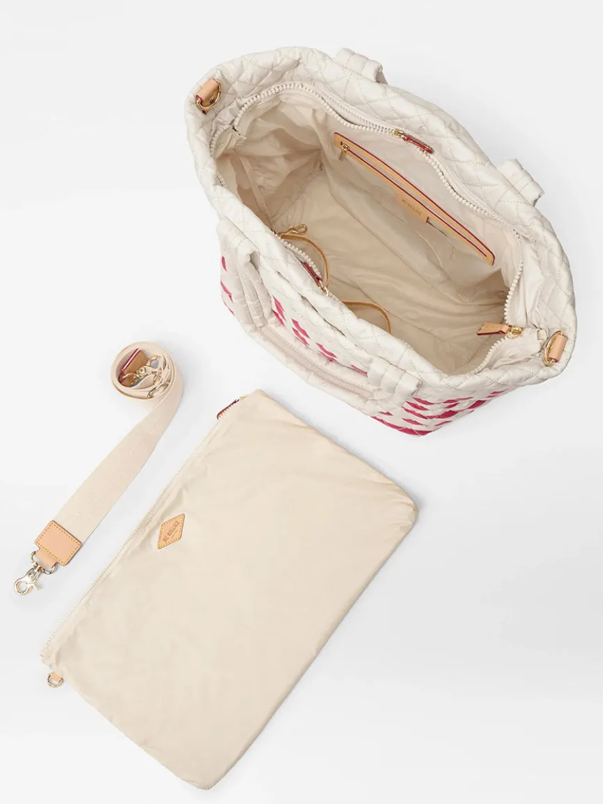 MZ Wallace Medium Metro Tote Deluxe in Sandshell/Apple Charter Stripe Oxford