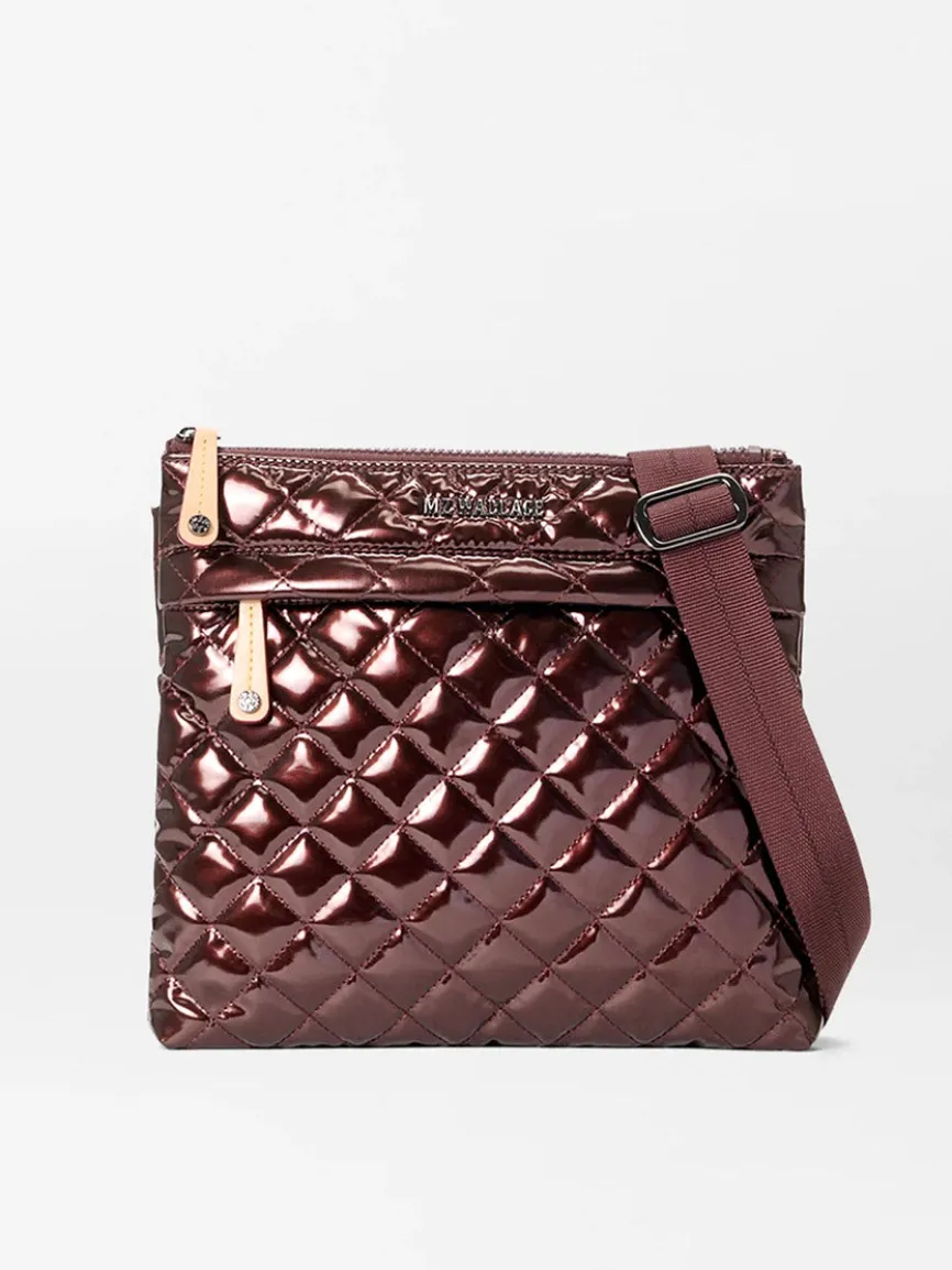 MZ Wallace Metro Flat Crossbody in Bordeaux Lacquer Oxford