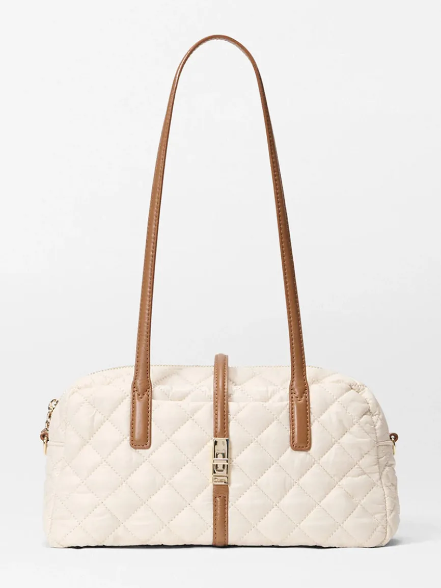 MZ Wallace Small Astor Satchel in Sandshell Oxford With Brown