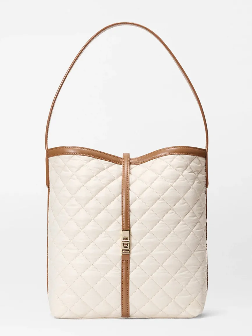 MZ Wallace Small Astor Hobo in Sandshell Oxford With Brown