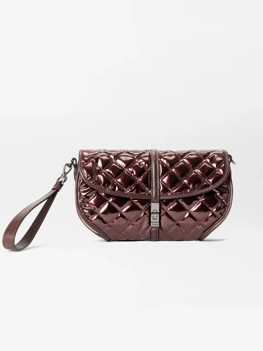 MZ Wallace Small Astor Convertible Clutch in Bordeaux Lacquer Oxford