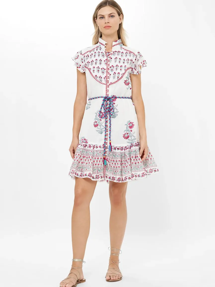 Oliphant High Neck Button Mini Dress in Napa Red