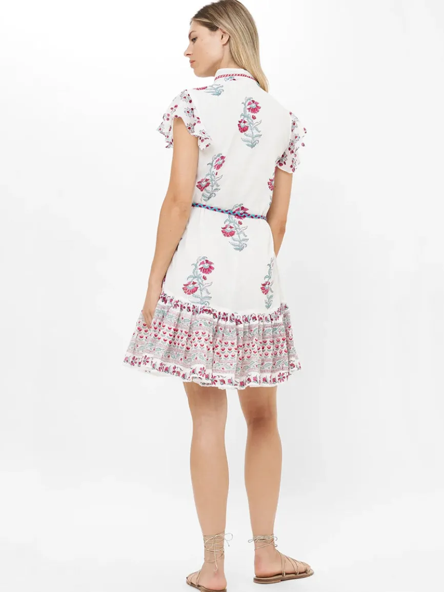 Oliphant High Neck Button Mini Dress in Napa Red