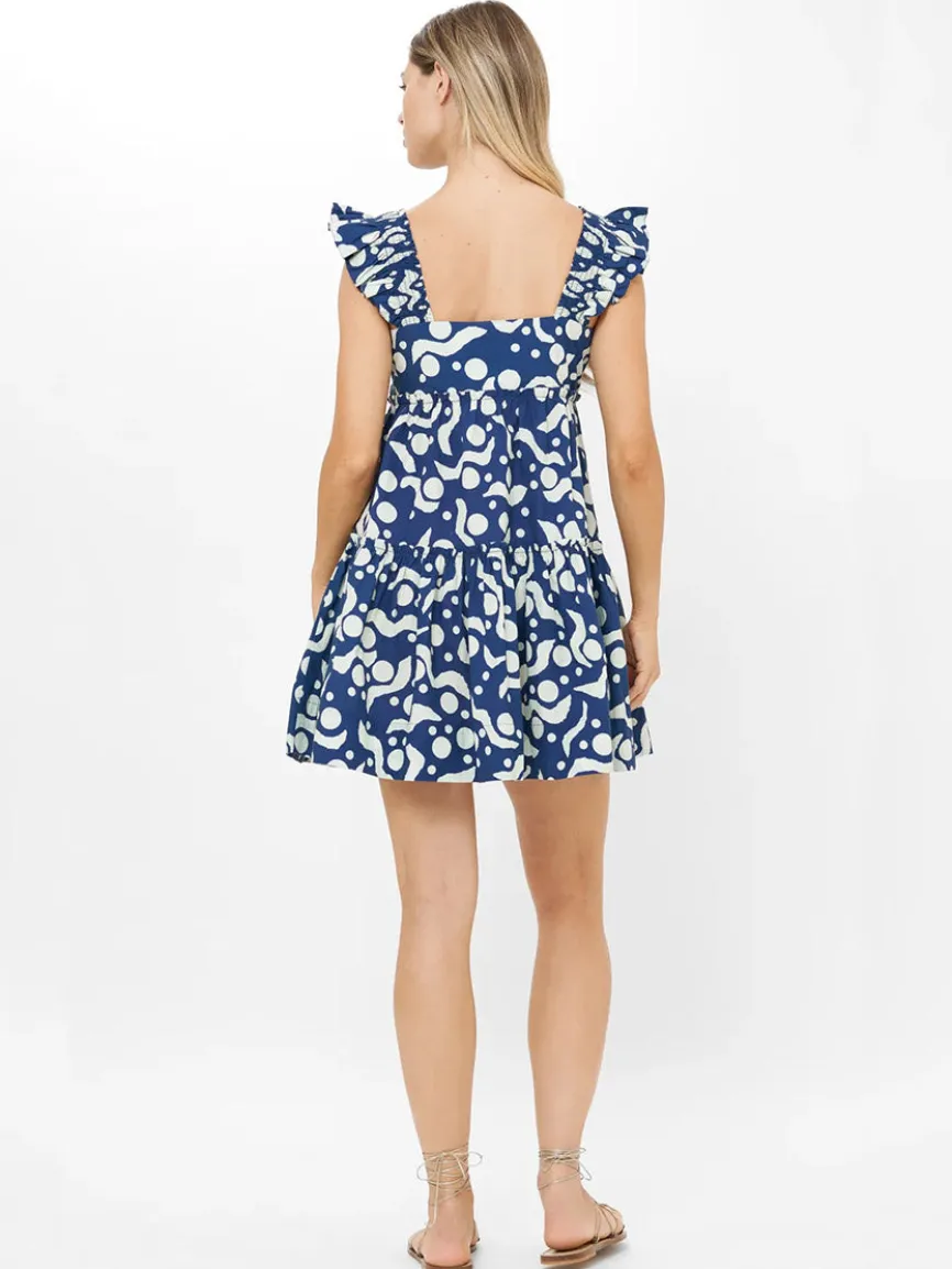 Oliphant Smocked Square Neck Mini Dress in Acadia Navy