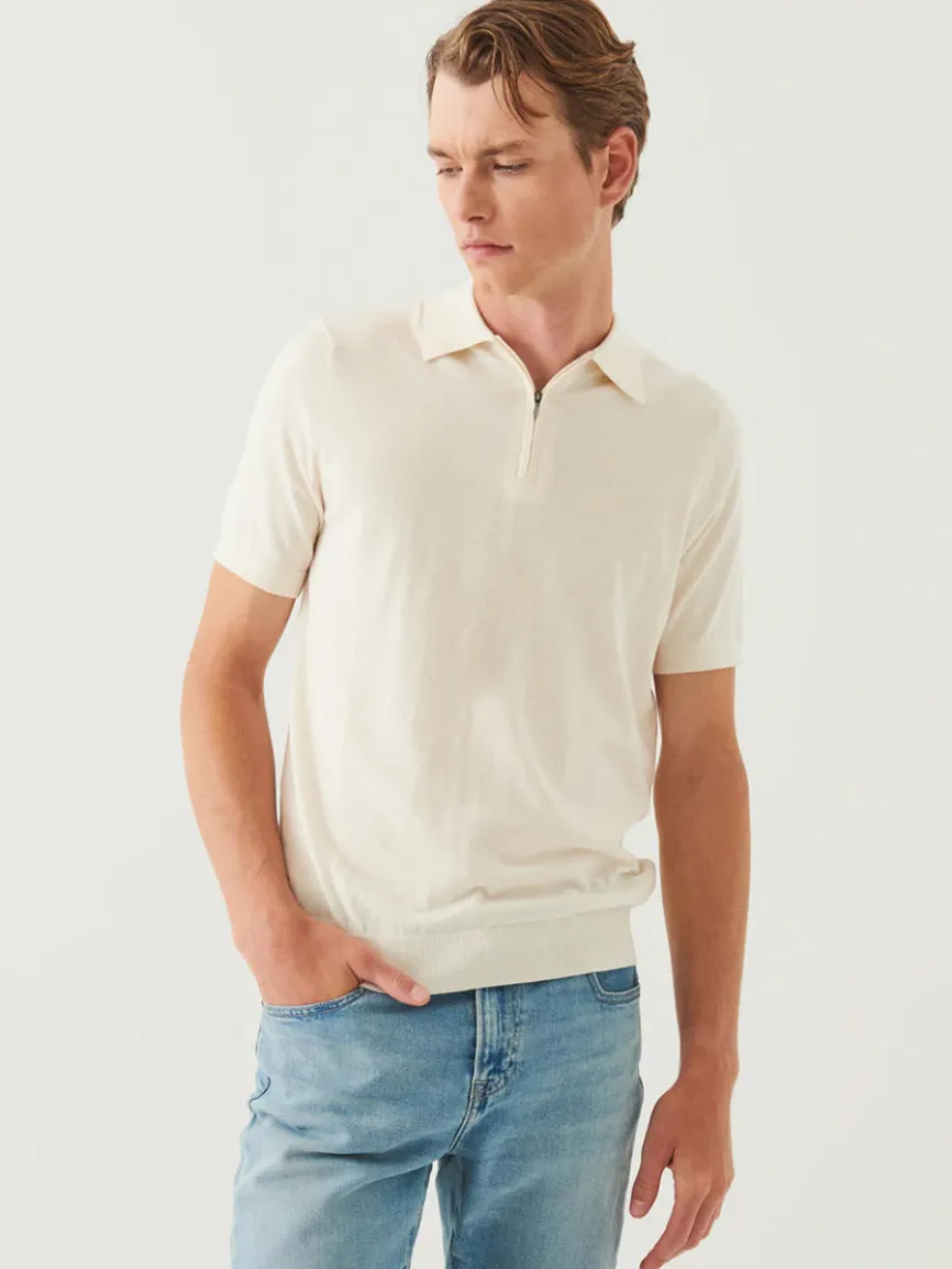 Patrick Assaraf Cotton Cashmere Quarter Zip Polo in Off White