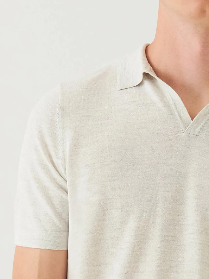 Patrick Assaraf Cotton Cupro Open Polo in Drizzle