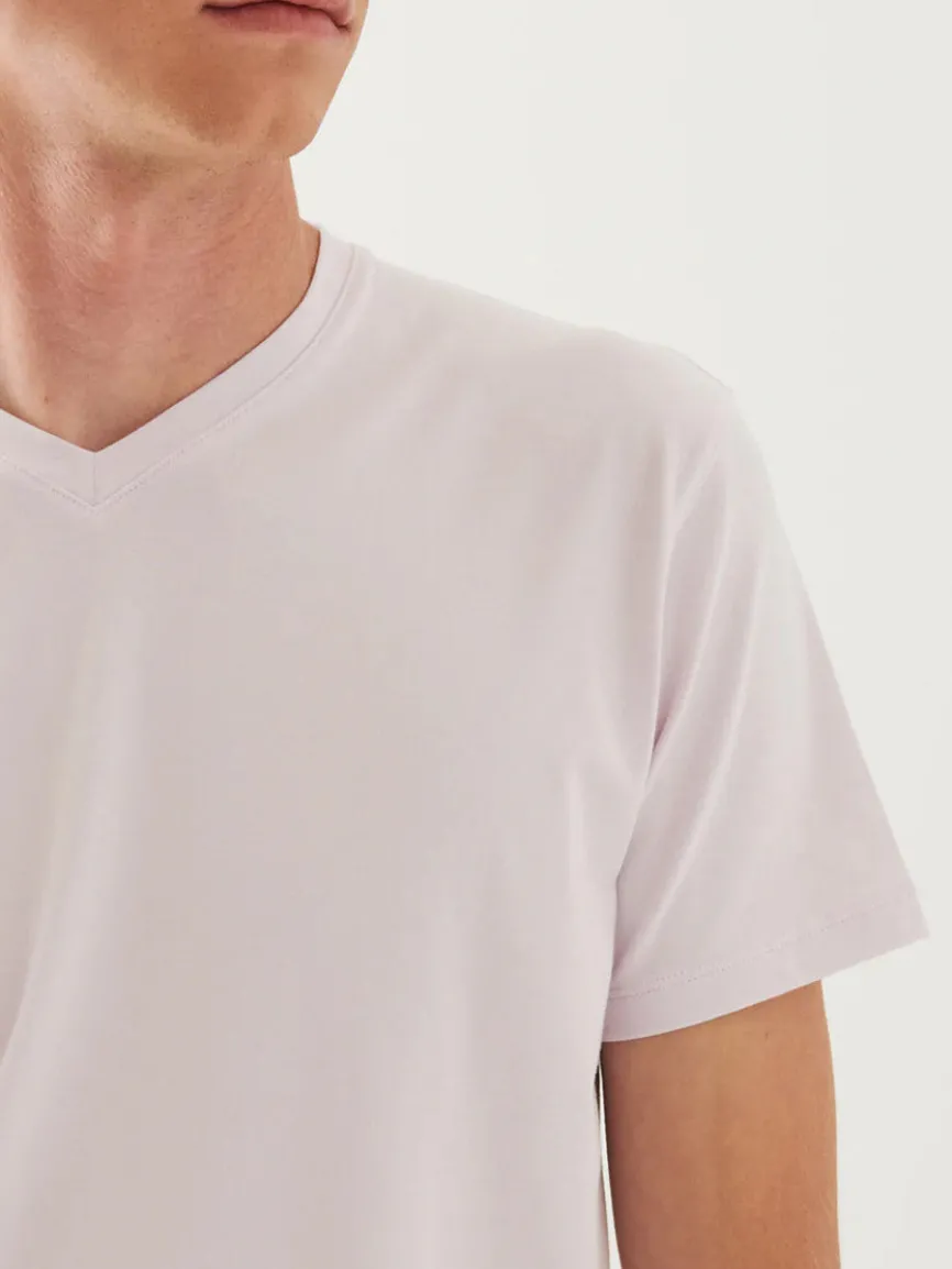 Patrick Assaraf Pima Cotton Stretch V-Neck T-Shirt in Misty Rose