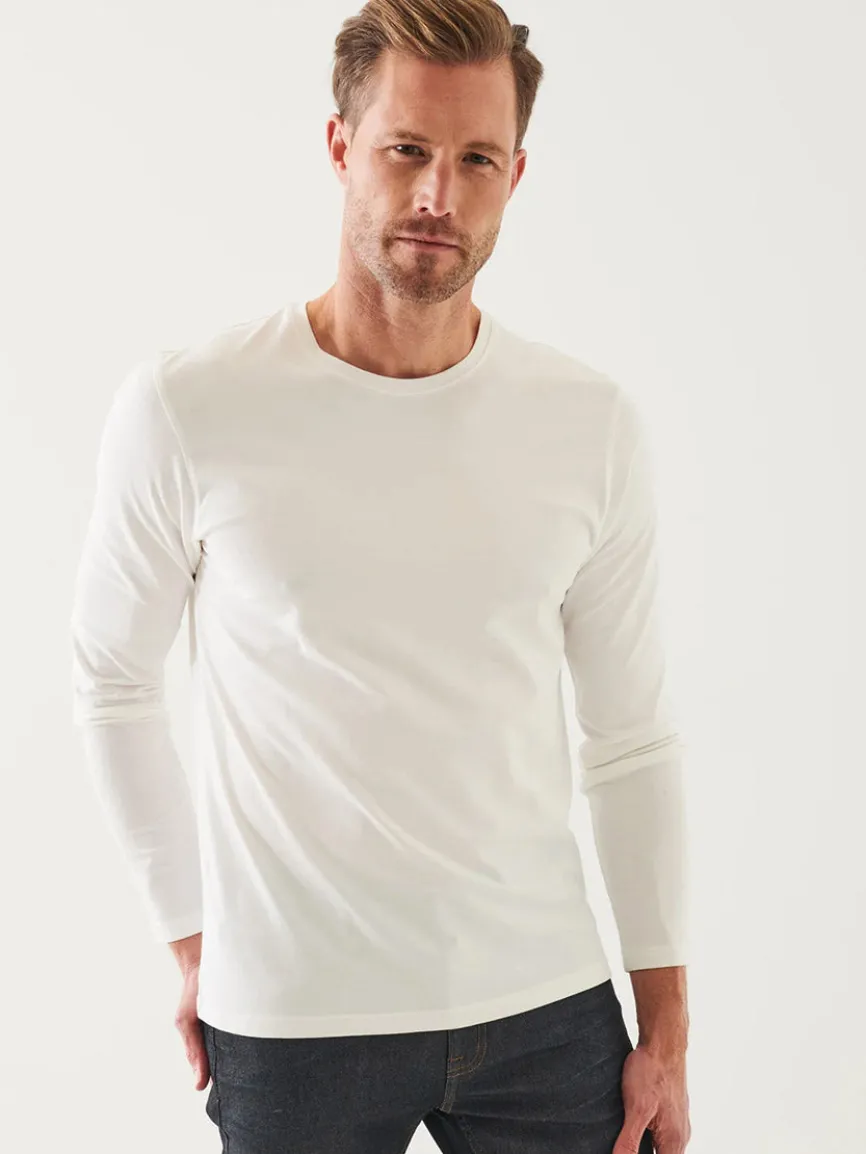 Patrick Assaraf Pima Cotton Stretch Long Sleeve T-Shirt in White