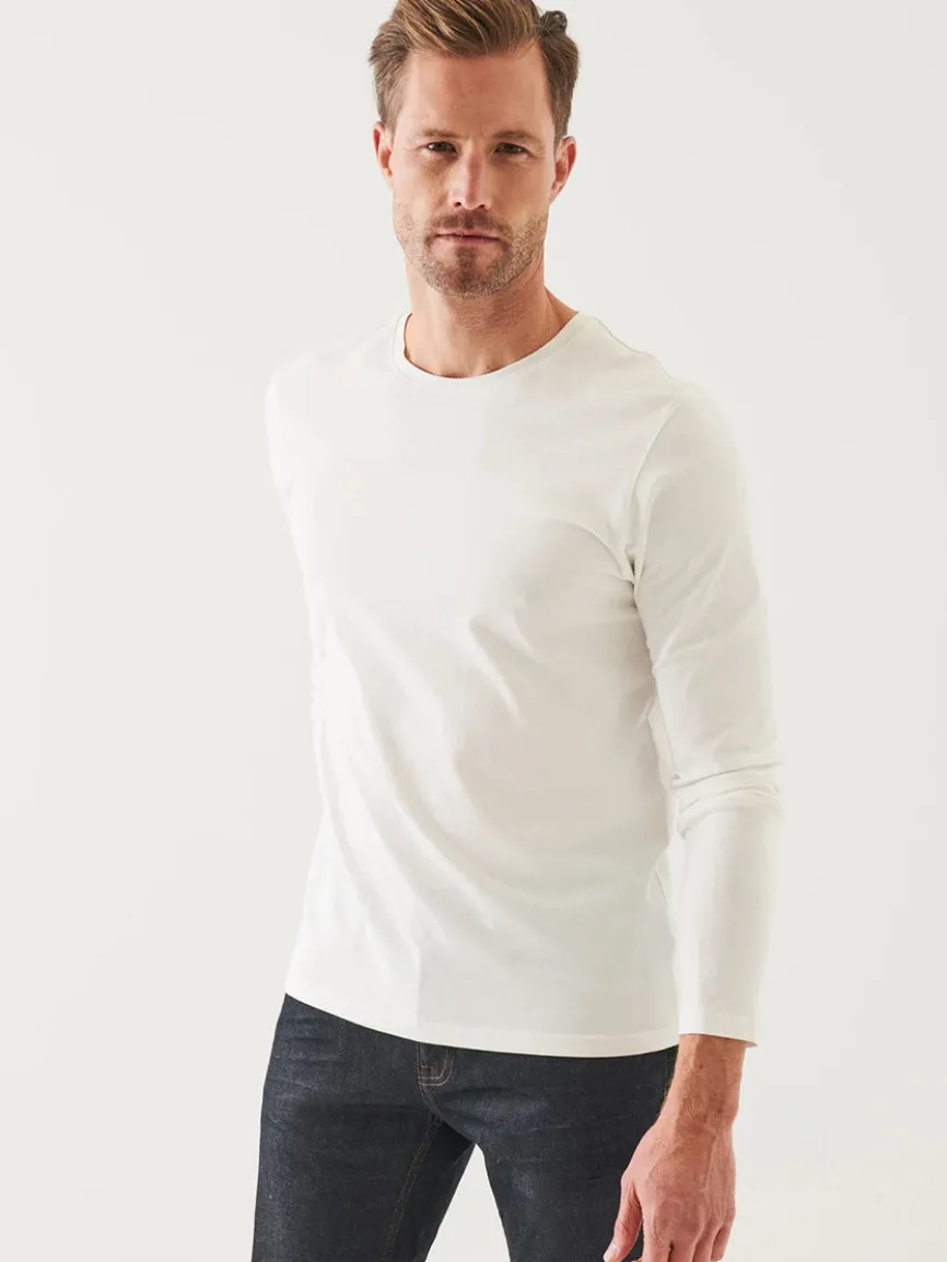 Patrick Assaraf Pima Cotton Stretch Long Sleeve T-Shirt in White