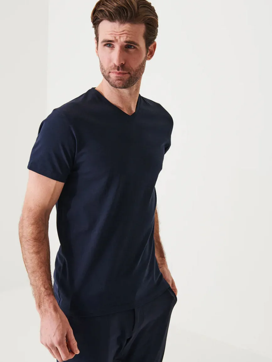 Patrick Assaraf Pima Cotton Stretch V-Neck T-Shirt in Midnight
