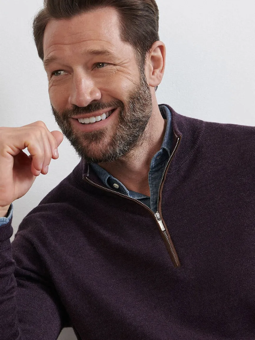 Peter Millar Autumn Crest Suede Trim Quarter-Zip in Midnight Grape