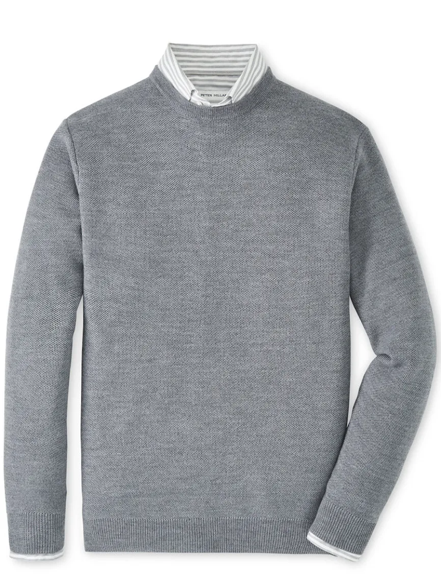 Peter Millar Autumn Crest Honeycomb Crewneck Sweater in Gale Grey